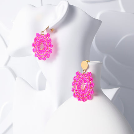 Aretes Largos Bohemios Con Cuentas Cuenta De Semillas Tejidas Moradas