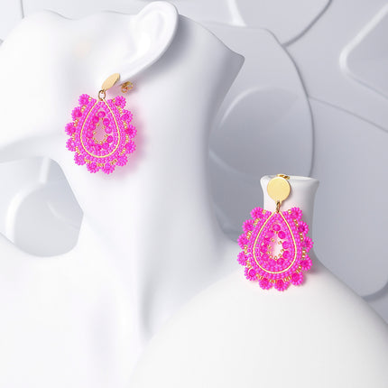Aretes Largos Bohemios Con Cuentas Cuenta De Semillas Tejidas Moradas