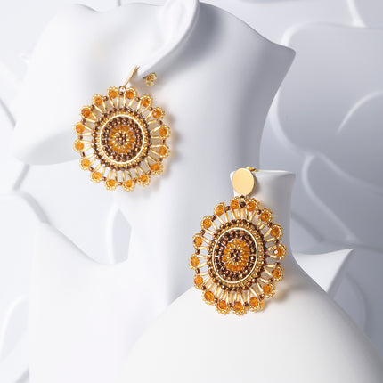Aretes Largos Estilo Bohemios De Cuentas Con Diseño De Girasol