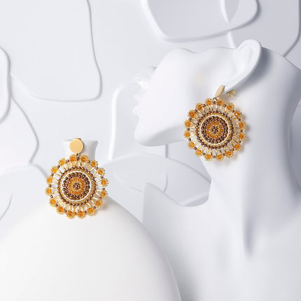 Aretes Largos Estilo Bohemios De Cuentas Con Diseño De Girasol