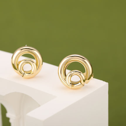 Aretes Oro De 14K Geométricos En Espiral, Estilo Simple Para Mujer
