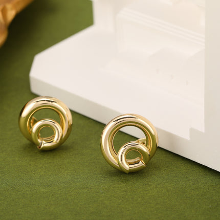 Aretes Oro De 14K Geométricos En Espiral, Estilo Simple Para Mujer