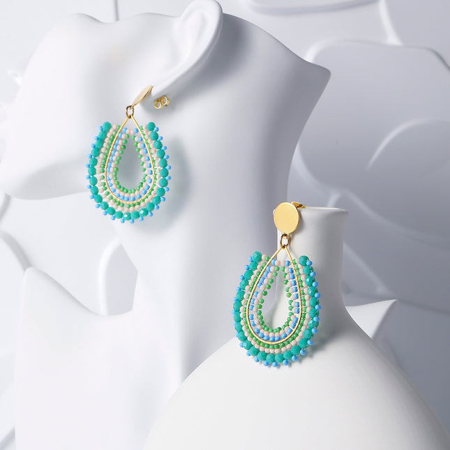 Aretes Estilo Bohemios Tejidos Con Cuentas De Tamaños Variados