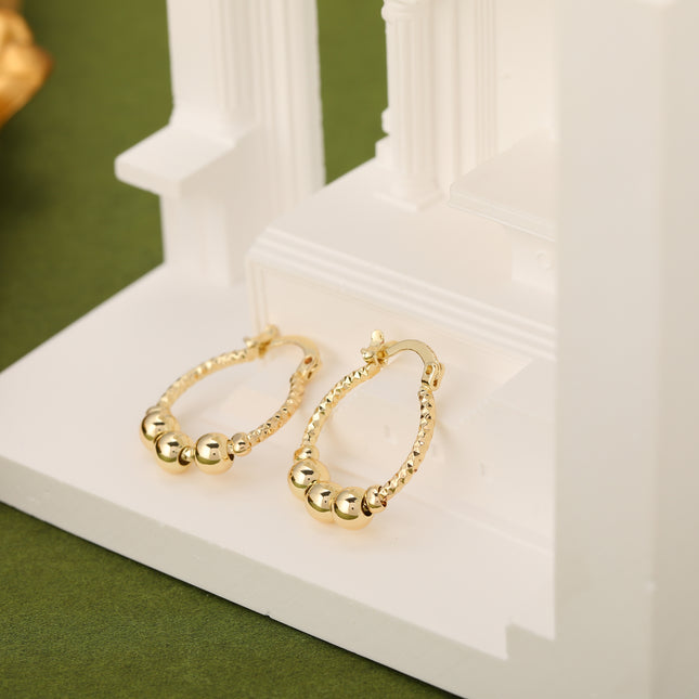 Aretes De Cobre Con Diseño Exagerado De Esferas, Baño De Oro De 14K