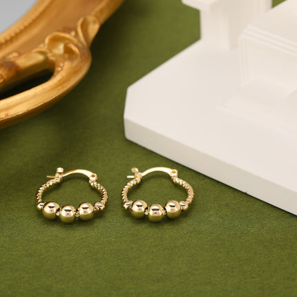 Aretes De Cobre Con Diseño Exagerado De Esferas, Baño De Oro De 14K