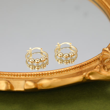 Aretes De Cobre Con Diseño Exagerado De Esferas, Baño De Oro De 14K