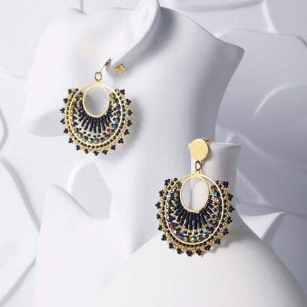Aretes Bohemios Vintage Con Cuentas y Cristal Facetado, Estilo Étnico
