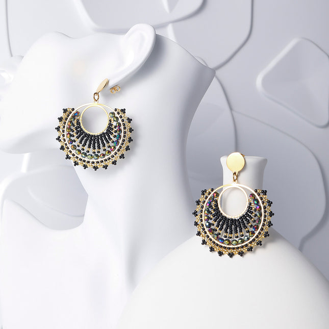 Aretes Bohemios Vintage Con Cuentas y Cristal Facetado, Estilo Étnico