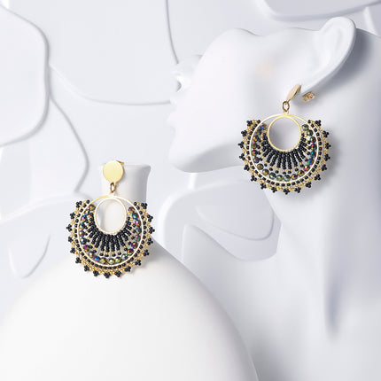 Aretes Bohemios Vintage Con Cuentas y Cristal Facetado, Estilo Étnico