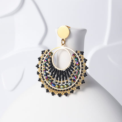 Aretes Bohemios Vintage Con Cuentas y Cristal Facetado, Estilo Étnico