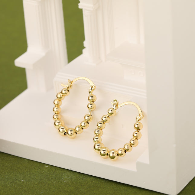 Pendientes Con Múltiples Esferas Arracadas De Cobre Con Baño De Oro 14K