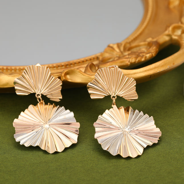 Aretes Cobre Con Colgante De Hoja Metálica, Diseño Moderno Para Mujer