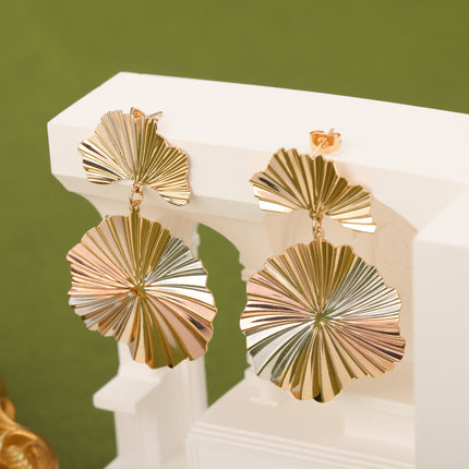 Aretes Cobre Con Colgante De Hoja Metálica, Diseño Moderno Para Mujer