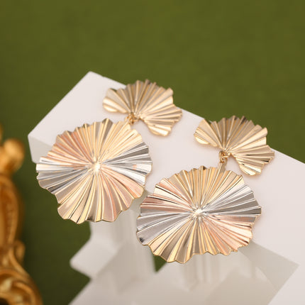 Aretes Cobre Con Colgante De Hoja Metálica, Diseño Moderno Para Mujer