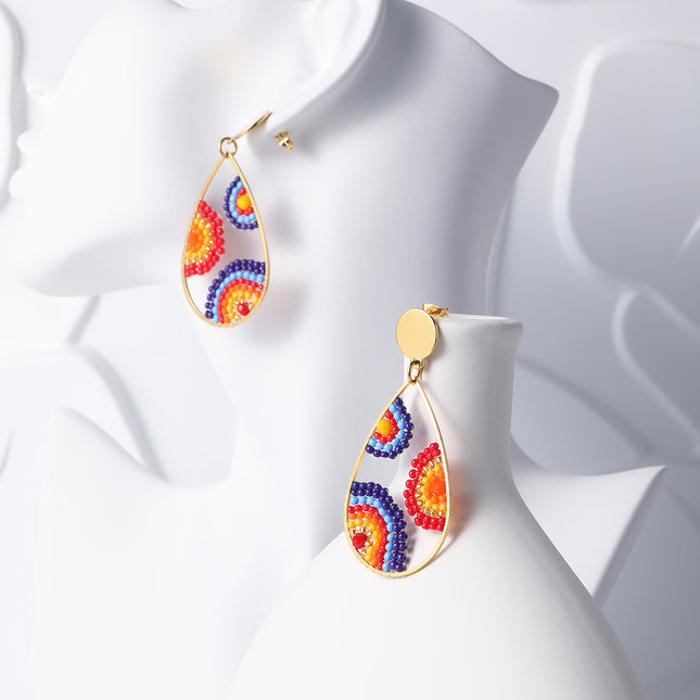 Aretes Bohemio Estilo Ronda Oval Tejidas En Cuenta De Semillas