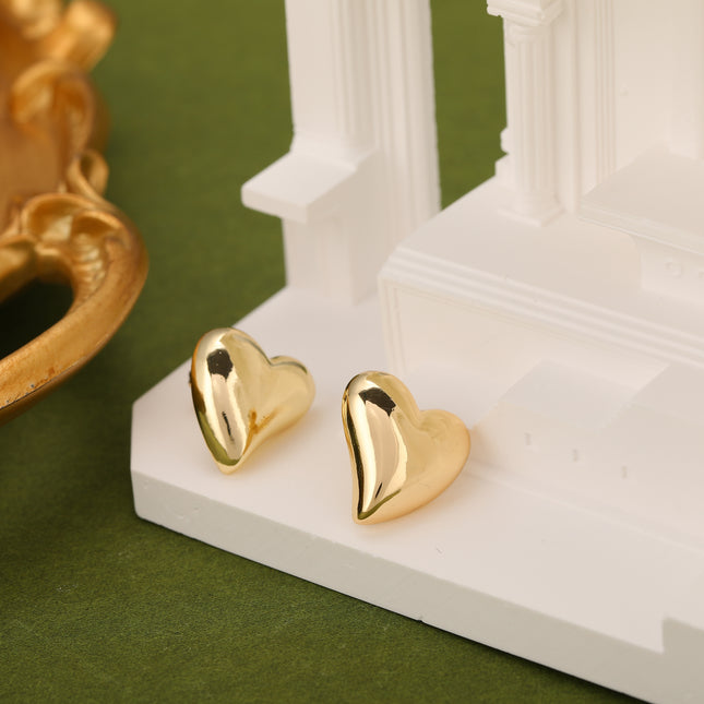 Aretes En Forma De Corazón Chapado En Oro De 14K Pendientes Para Mujer