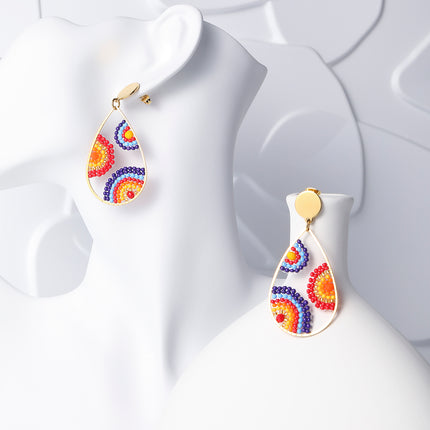 Aretes Bohemio Estilo Ronda Oval Tejidas En Cuenta De Semillas
