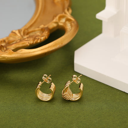 Aretes Estilo Simple En Forma De C Pendientes Enchapado Oro De 14K