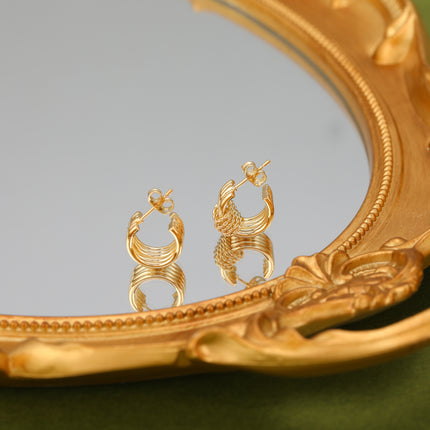 Aretes Estilo Simple En Forma De C Pendientes Enchapado Oro De 14K
