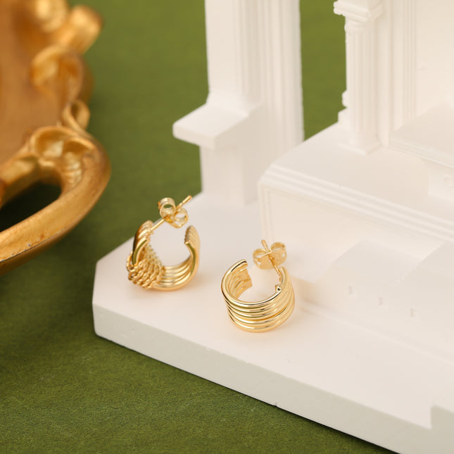 Aretes Estilo Simple En Forma De C Pendientes Enchapado Oro De 14K