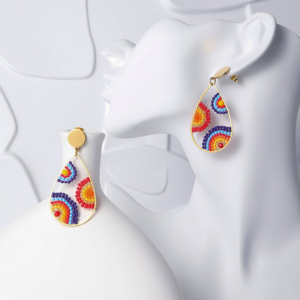 Aretes Bohemio Estilo Ronda Oval Tejidas En Cuenta De Semillas