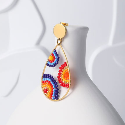 Aretes Bohemio Estilo Ronda Oval Tejidas En Cuenta De Semillas