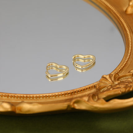 Aretes Broqueles En Forma De Corazón De Cobre Con Baño De Oro De 14K