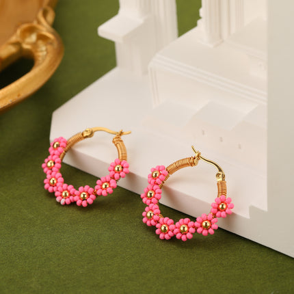 Aretes Con Diseño De Flor En Acero Inoxidable Estilo Bohemios