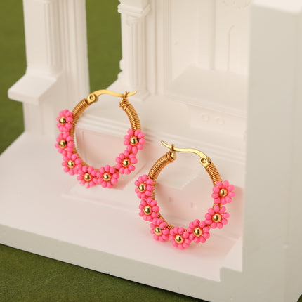 Aretes Con Diseño De Flor En Acero Inoxidable Estilo Bohemios