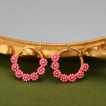Aretes Con Diseño De Flor En Acero Inoxidable Estilo Bohemios