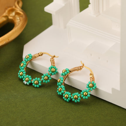 Aretes Con Diseño De Flor En Acero Inoxidable Estilo Bohemios