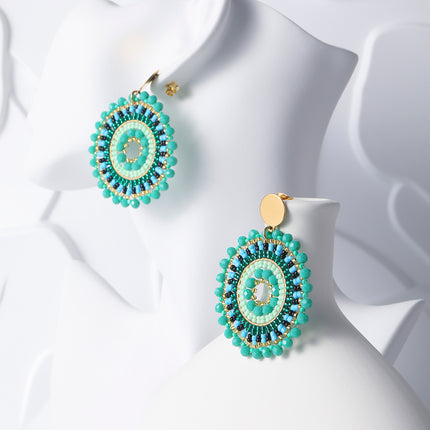 Aretes Largos Bohemios Con Cuentas Tejidas, Acero Inoxidable