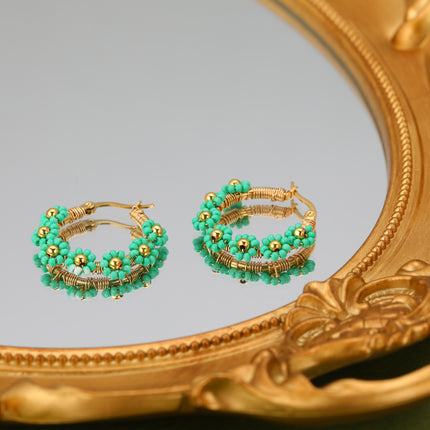 Aretes Con Diseño De Flor En Acero Inoxidable Estilo Bohemios