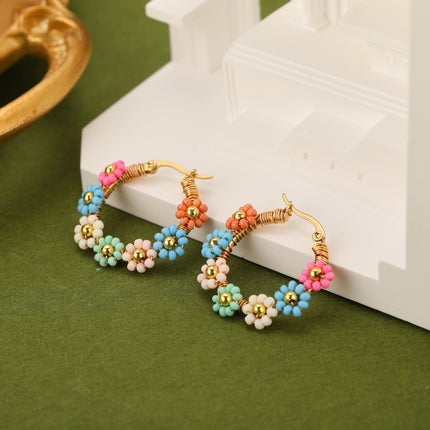 Aretes Con Diseño De Flor En Acero Inoxidable Estilo Bohemios