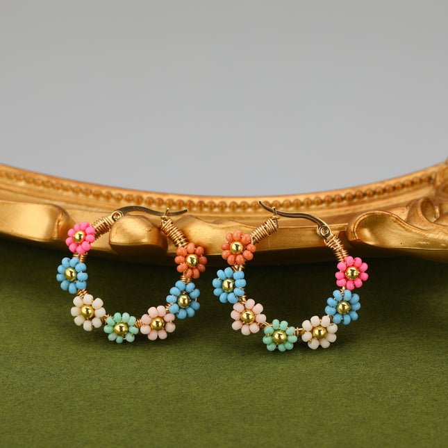 Aretes Con Diseño De Flor En Acero Inoxidable Estilo Bohemios