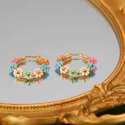 Aretes Con Diseño De Flor En Acero Inoxidable Estilo Bohemios