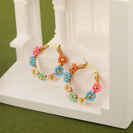 Aretes Con Diseño De Flor En Acero Inoxidable Estilo Bohemios