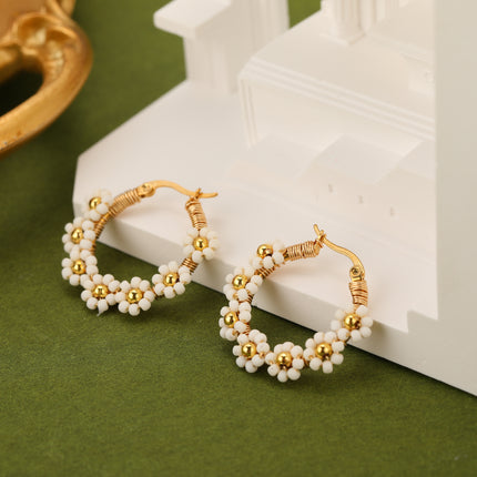 Aretes Con Diseño De Flor En Acero Inoxidable Estilo Bohemios