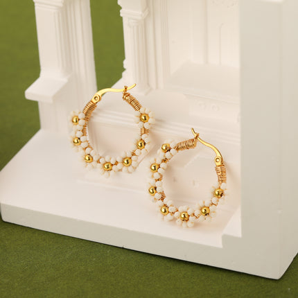 Aretes Con Diseño De Flor En Acero Inoxidable Estilo Bohemios