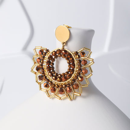 Aretes Bohemios Retro De Girasol Tejidos Con Cuenta De Semillas