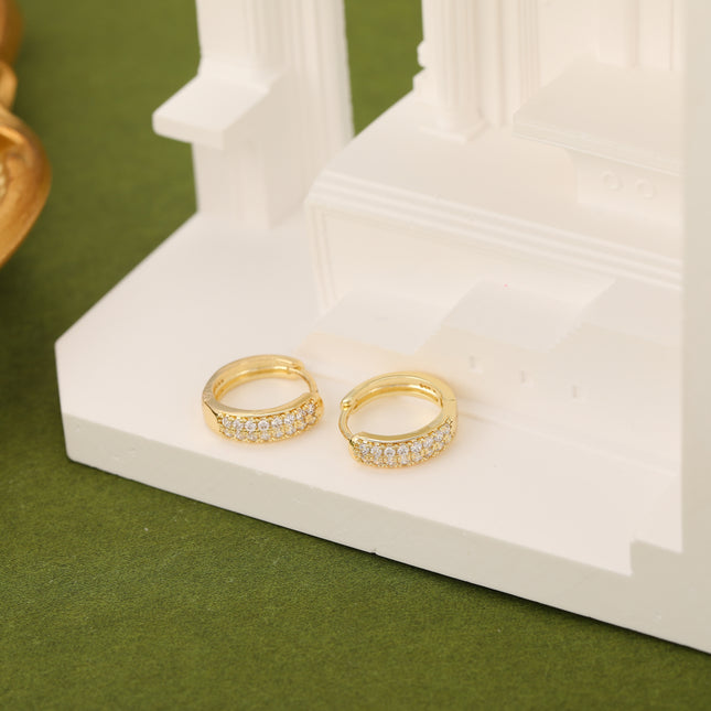 Aretes De Doble Fila Con Zirconia Pendientes Cobre Chapado Oro 14K