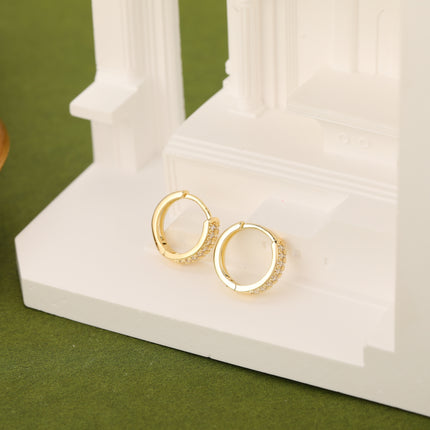 Aretes De Doble Fila Con Zirconia Pendientes Cobre Chapado Oro 14K
