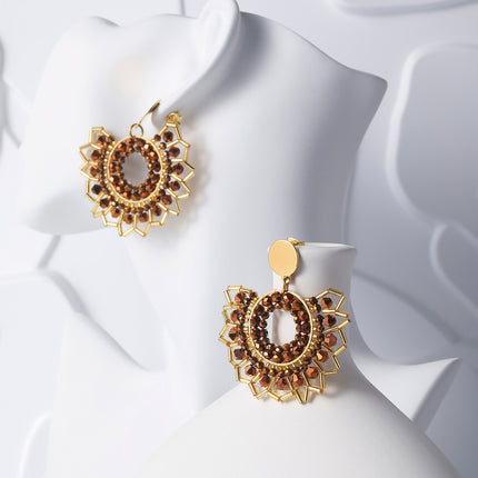Aretes Bohemios Retro De Girasol Tejidos Con Cuenta De Semillas