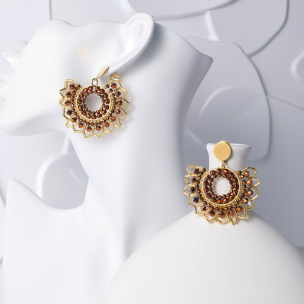 Aretes Bohemios Retro De Girasol Tejidos Con Cuenta De Semillas