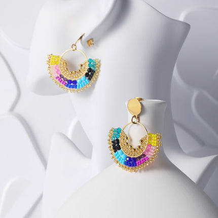 Aretes Bohemios De Cuentas Multicolor Con Diseño Circular Acero Inoxidable