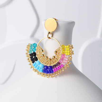 Aretes Bohemios De Cuentas Multicolor Con Diseño Circular Acero Inoxidable