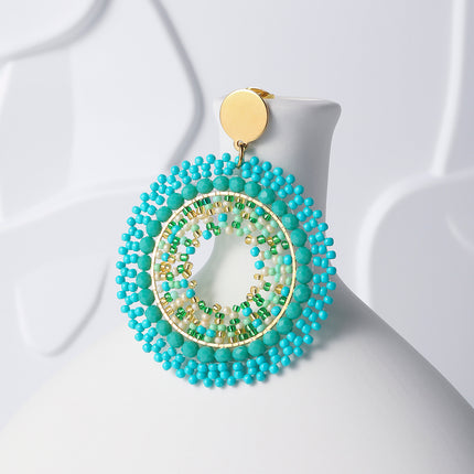 Aretes En Acero Inoxidable Tejido De Cuenta De Semillas Diseño Bohemios