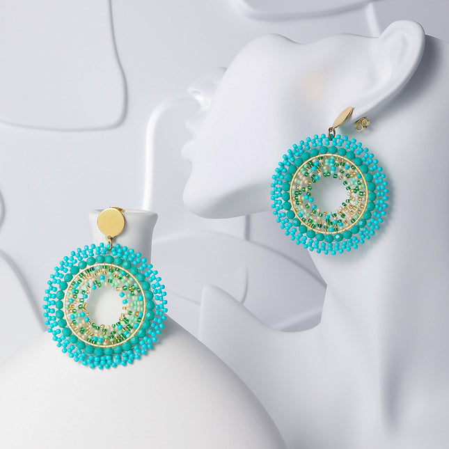 Aretes En Acero Inoxidable Tejido De Cuenta De Semillas Diseño Bohemios