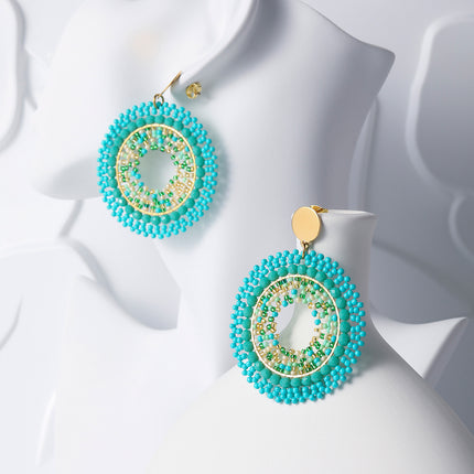 Aretes En Acero Inoxidable Tejido De Cuenta De Semillas Diseño Bohemios