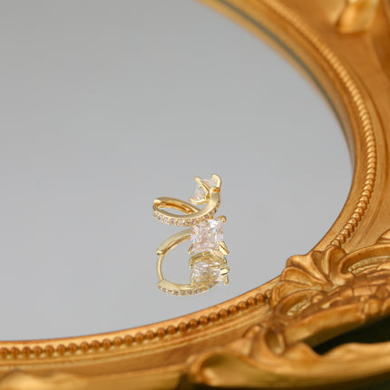 Aretes De Cobre Con Doble Zirconia, Diseño Elegante Con Baño Oro 18K
